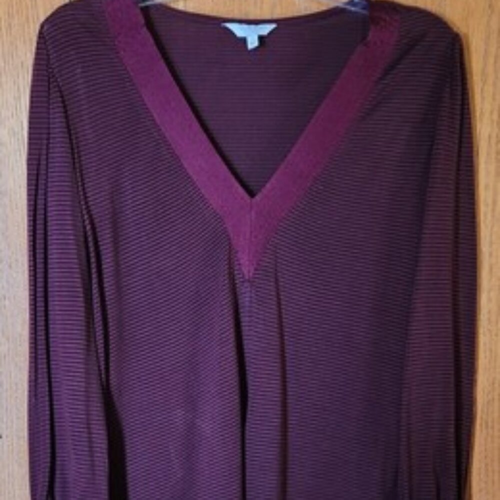 Women's Lucky Brand Burgundy & Black Stripped Top Small